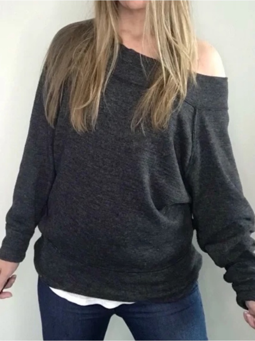 WE THE FREE Slouchy Casual Palisades Dark Gray Thermal Top size XS
